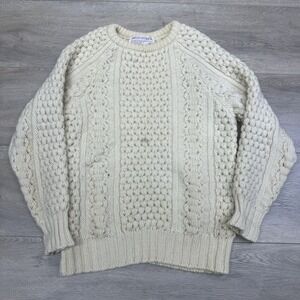 VTG Slieve League 100% Wool Handloomed Ireland Fisherman Sweater Sz 42 Thick